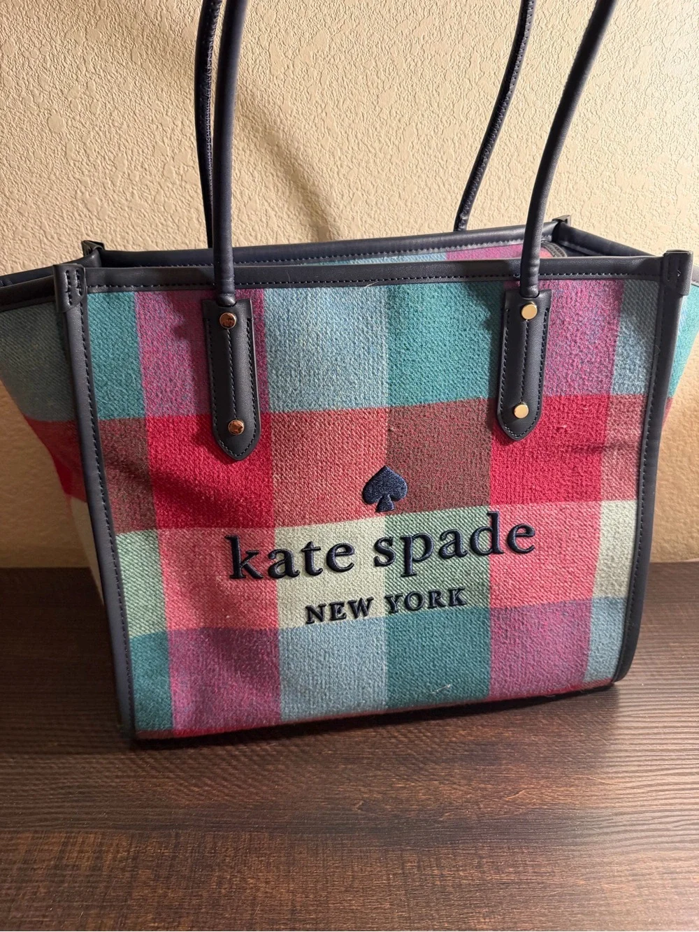 kate spade Multicolor Plaid Tote - Pink, Blue & Teal